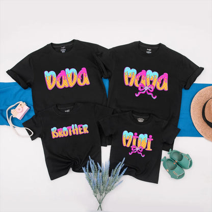 Matching Ice Cream Birthday Family Shirts: DADA, MAMA, SISTER, ONE Waffle Cone Design Baby Girl 1st Birthday Outfit Pastel Party Clothes