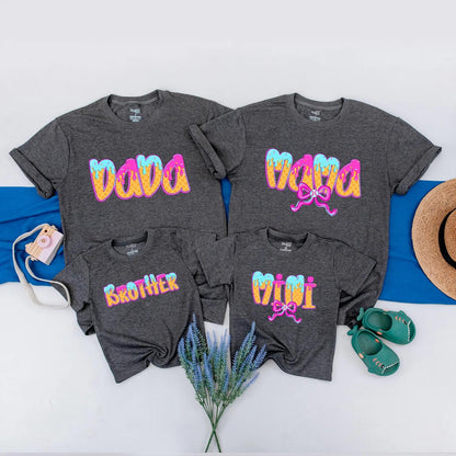Matching Ice Cream Birthday Family Shirts: DADA, MAMA, SISTER, ONE Waffle Cone Design Baby Girl 1st Birthday Outfit Pastel Party Clothes