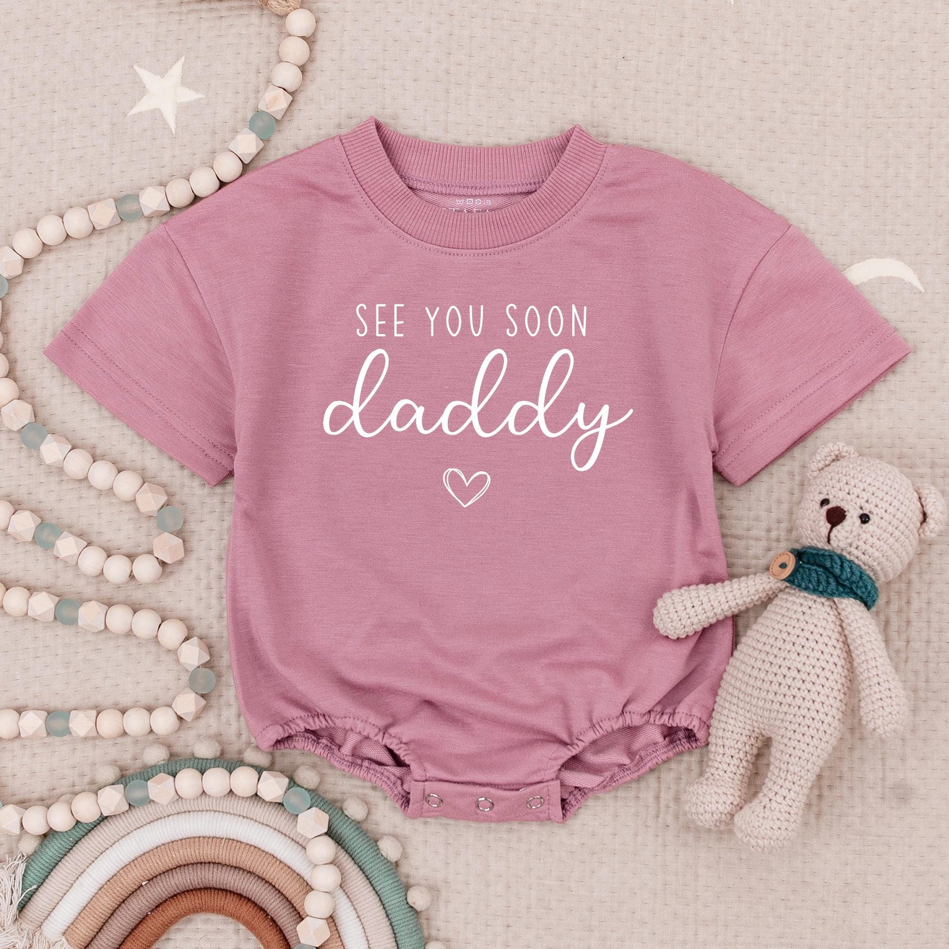 See You Soon Daddy Baby Announcement Romper Pregnancy Reveal Outfit Modern Minimalist Black Print Cotton Soft Newborn Gift