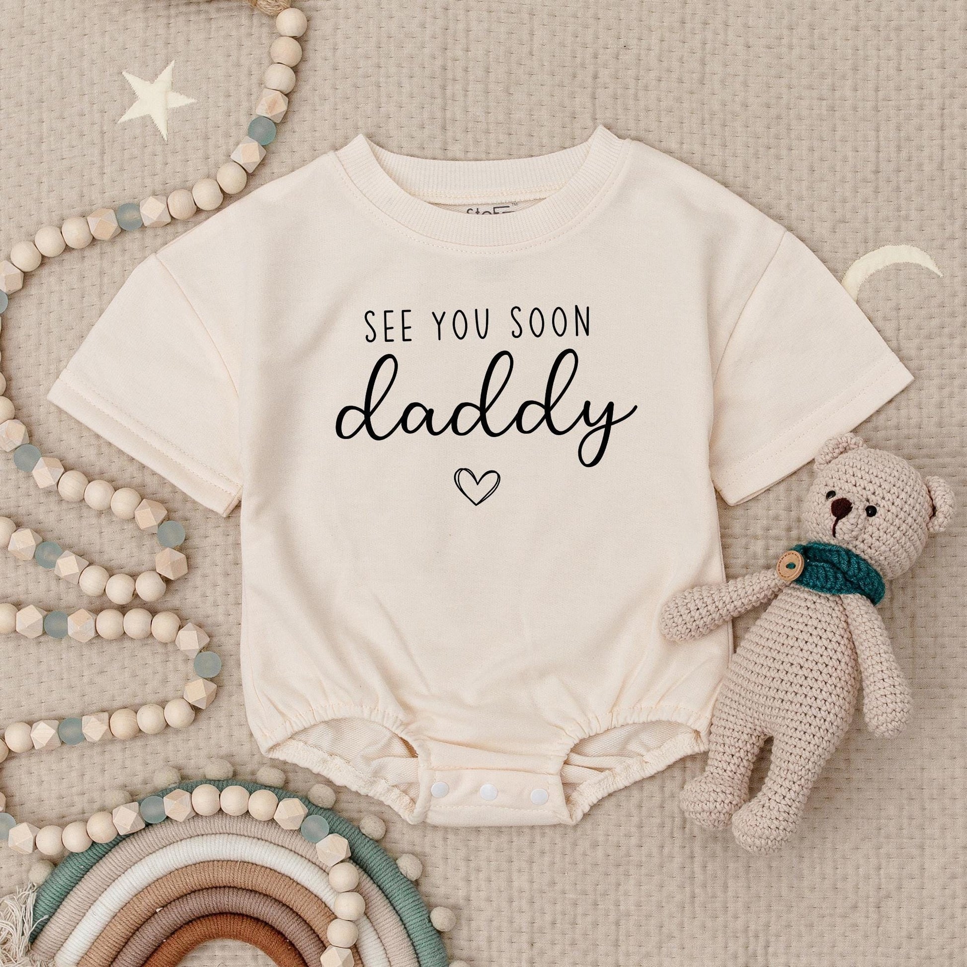 See You Soon Daddy Baby Announcement Romper Pregnancy Reveal Outfit Modern Minimalist Black Print Cotton Soft Newborn Gift