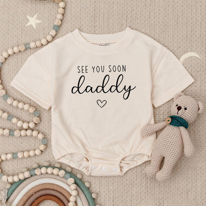 See You Soon Daddy Baby Announcement Romper Pregnancy Reveal Outfit Modern Minimalist Black Print Cotton Soft Newborn Gift