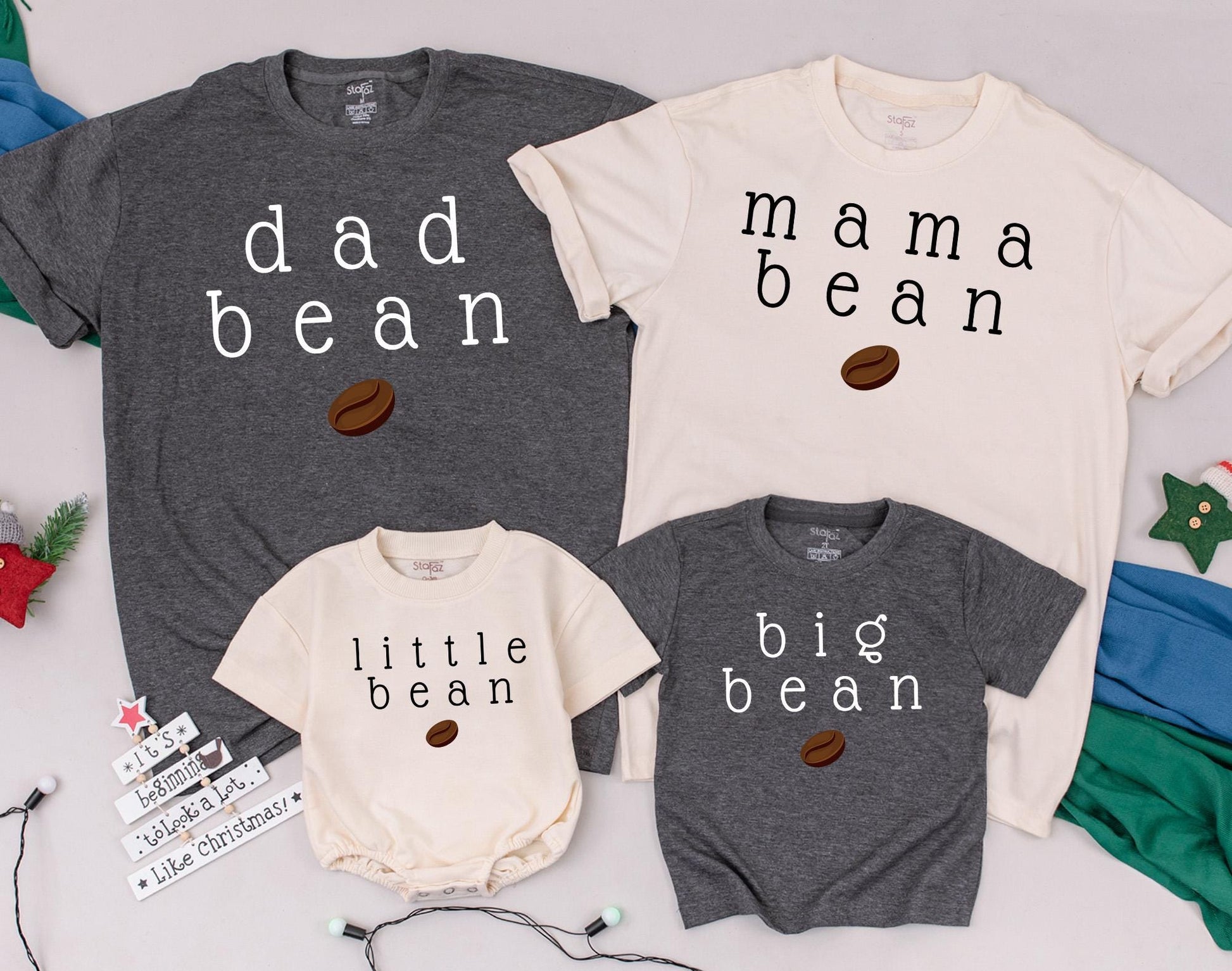 Little Bean Mommy and Me Matching Family Shirts Dad Bean Baby Bodysuit Coffee Lover Family Outfits