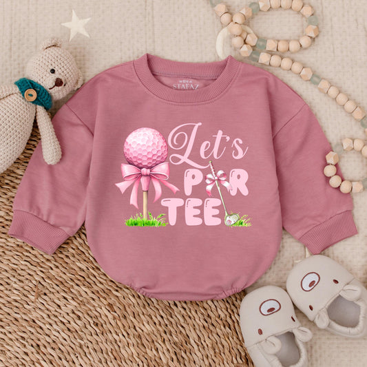 Adorable Girls Let's Par Tee Pink Golf Cart Bubble Romper Toddler Golf Outfit Comfortable Birthday Party Tee Shirt Playwear