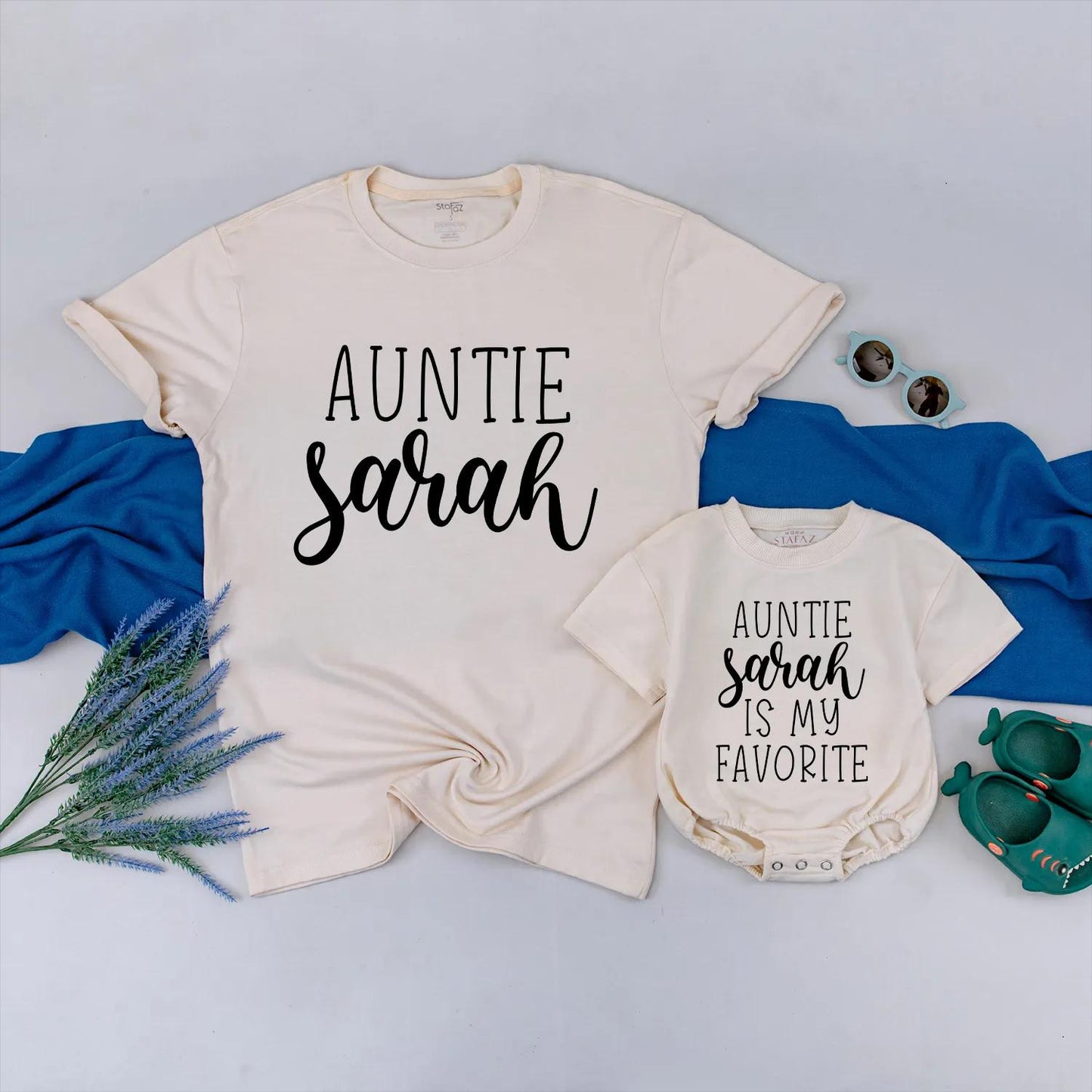 Auntie & Bestie Matching Baby Romper Aunt Niece Outfit Personalized Gift for Auntie