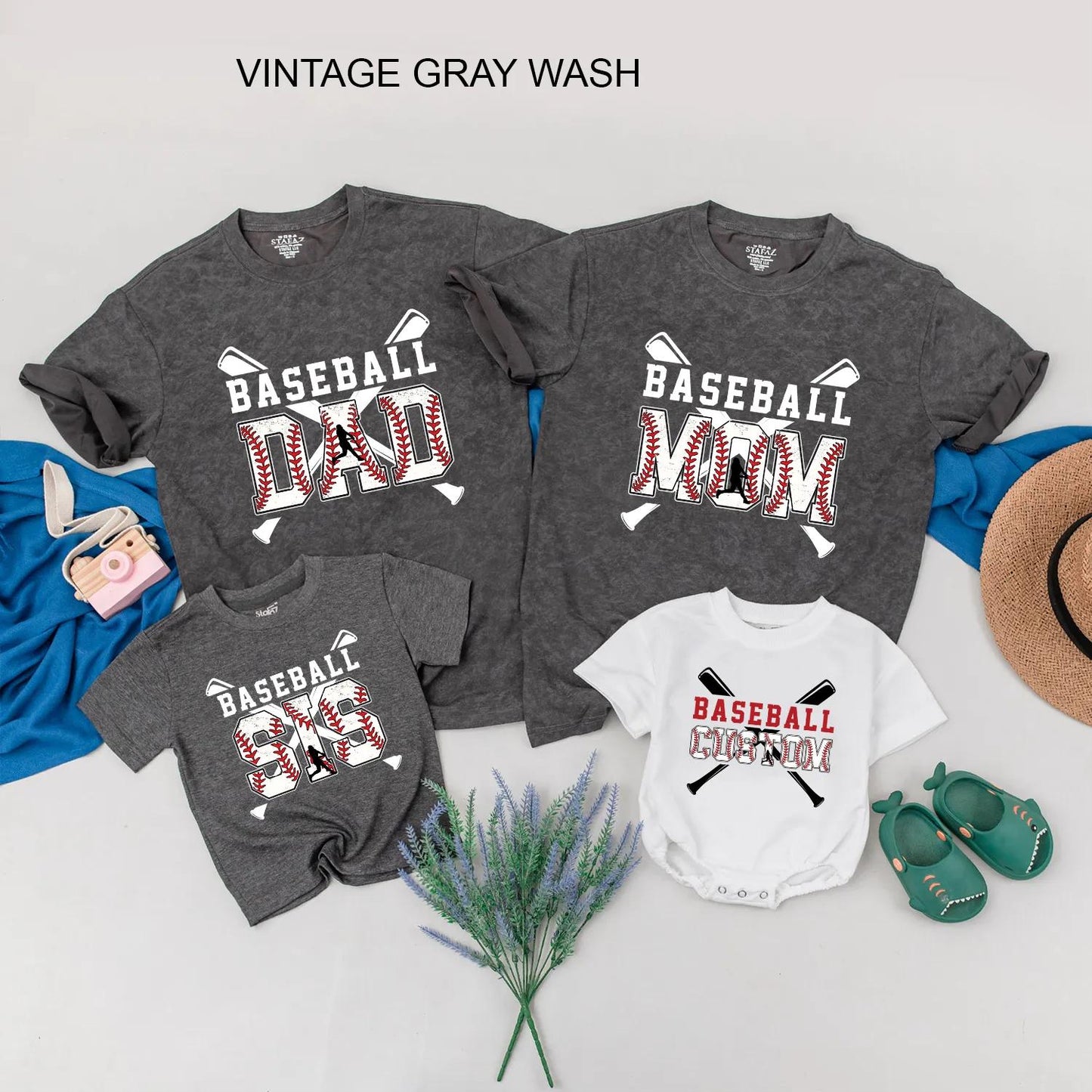 Matching Baseball Family Outfit Set: Custom Baby Romper & Shirts for Mom, Dad, & Siblings - Game Day Ready!