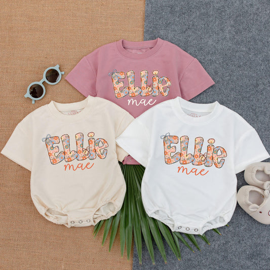Custom Baby Girl Floral Romper | Personalized Bubble Bodysuit | Baby Shower Gift | Floral Baby Clothes | Birthday Outfit