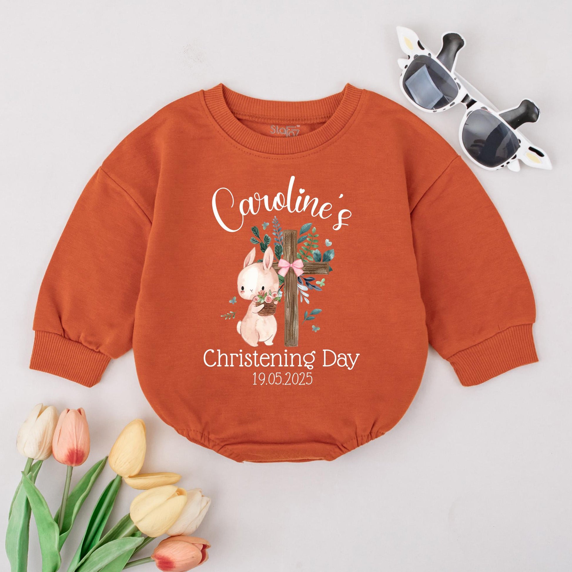 Personalised Christening Day Baby Romper Custom Name Baptism Sleepsuit Baby Girl Christening Outfit New Baby Gift
