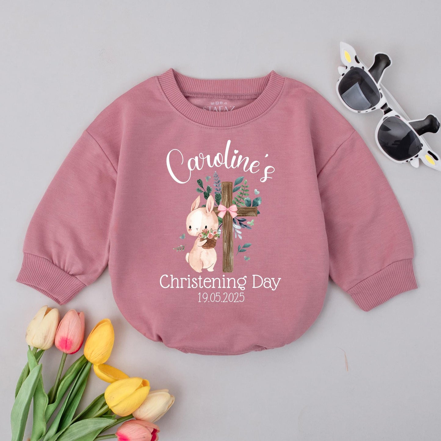 Personalised Christening Day Baby Romper Custom Name Baptism Sleepsuit Baby Girl Christening Outfit New Baby Gift