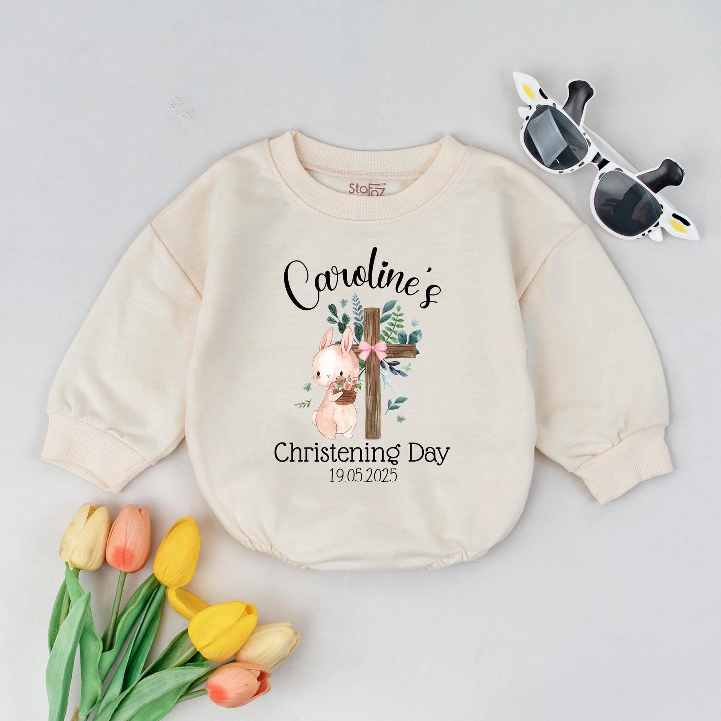 Personalised Christening Day Baby Romper Custom Name Baptism Sleepsuit Baby Girl Christening Outfit New Baby Gift