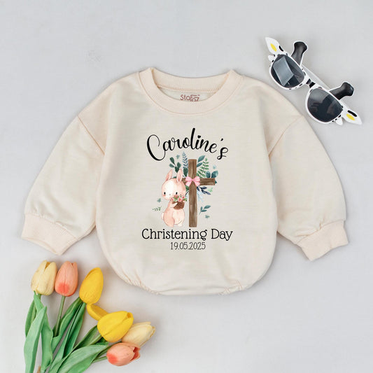 Personalised Christening Day Baby Romper Custom Name Baptism Sleepsuit Baby Girl Christening Outfit New Baby Gift