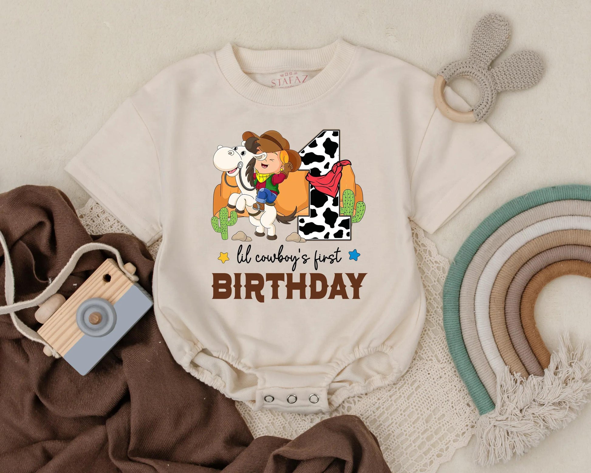 Cowboy First Birthday Outfit Boy 1st Birthday Western Theme Bodysuit Lil Cowboy Party T-shirt Bubble Romper Baby Boy Gift Adorable Rodeo Celebration