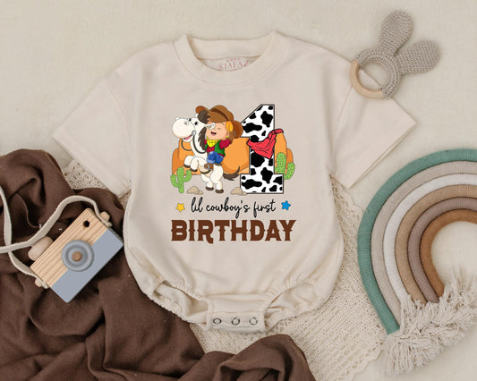 Cowboy First Birthday Outfit Boy 1st Birthday Western Theme Bodysuit Lil Cowboy Party T-shirt Bubble Romper Baby Boy Gift Adorable Rodeo Celebration