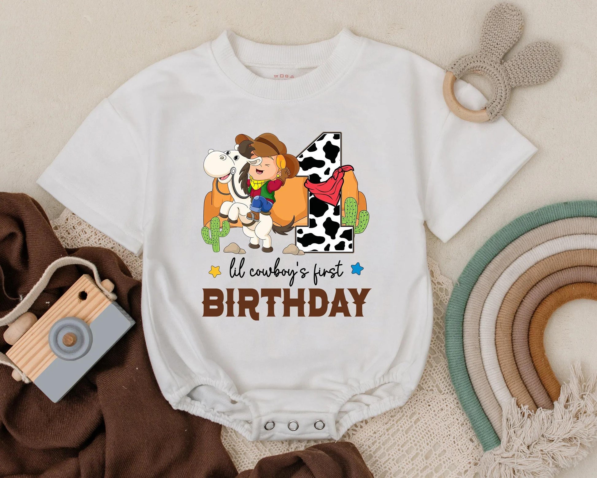 Cowboy First Birthday Outfit Boy 1st Birthday Western Theme Bodysuit Lil Cowboy Party T-shirt Bubble Romper Baby Boy Gift Adorable Rodeo Celebration