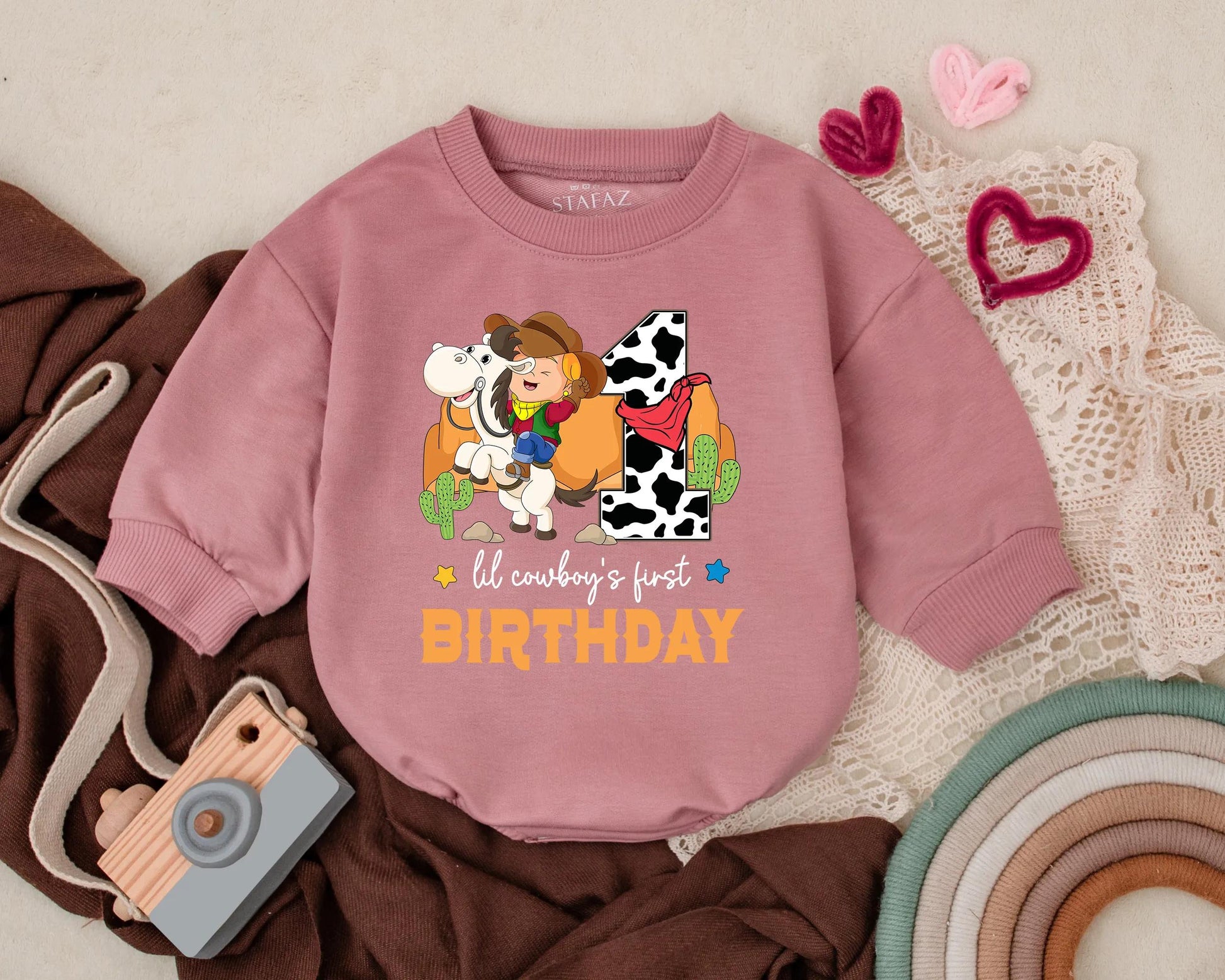 Cowboy First Birthday Outfit Boy 1st Birthday Western Theme Bodysuit Lil Cowboy Party T-shirt Bubble Romper Baby Boy Gift Adorable Rodeo Celebration