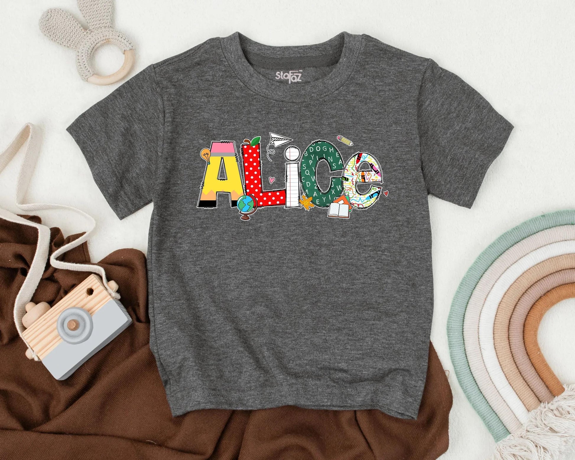 Custom Name Toddler Girl Back to School Shirt Preschool Outfit School Theme Kids Tee Teacher Gift Idea Soft Cotton