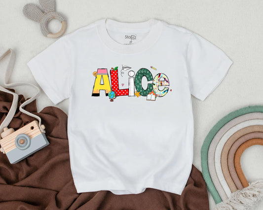 Custom Name Toddler Girl Back to School Shirt Preschool Outfit School Theme Kids Tee Teacher Gift Idea Soft Cotton