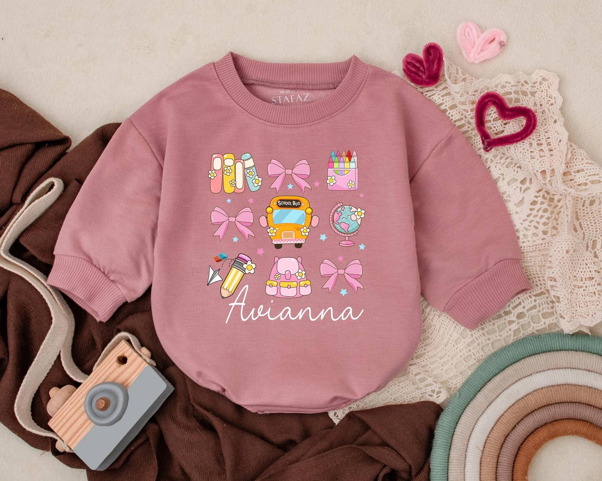 Personalized Back to School Bubble Romper Custom Name Infant Preschool Bodysuit Cute First Day School Clothes