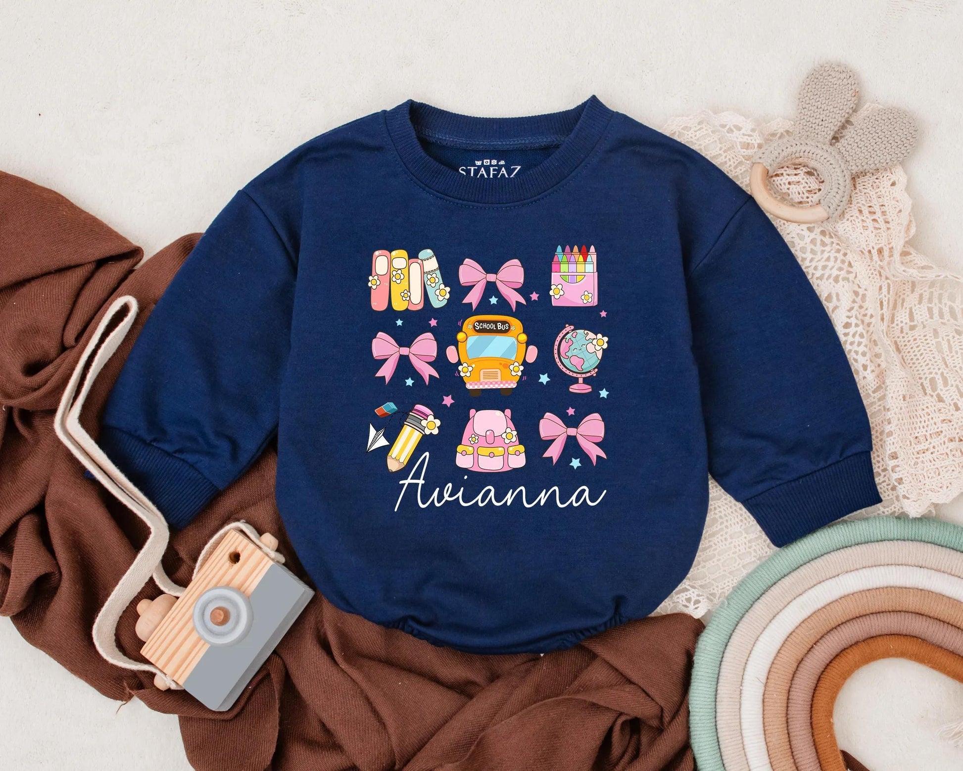 Personalized Back to School Bubble Romper Custom Name Infant Preschool Bodysuit Cute First Day School Clothes
