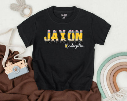 Custom Pencil Name Kindergarten Shirt for Boys First Day of School Toddler Tee