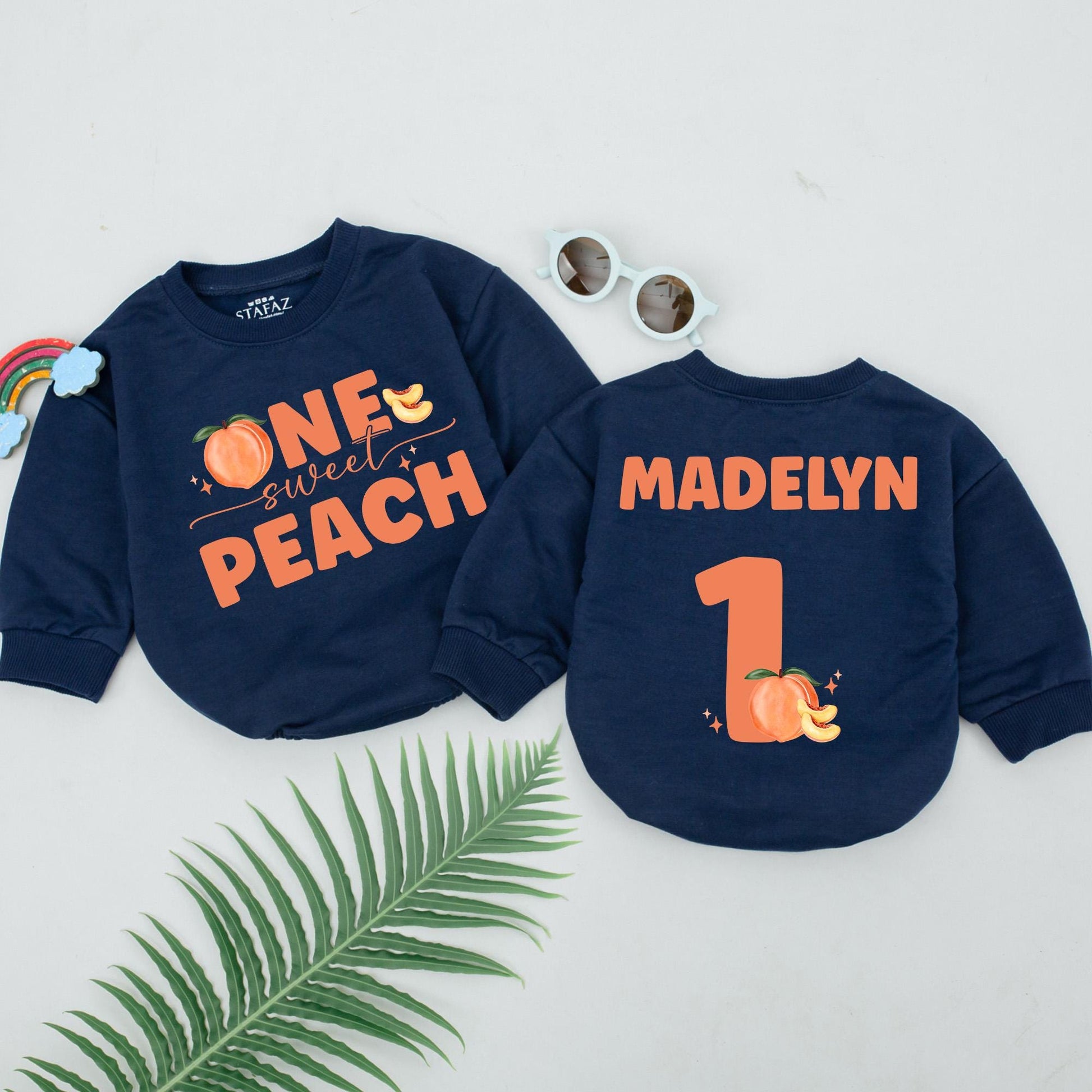 Personalized One Sweet Peach Romper for Girl Madelyn's 1st Birthday Outfit Peach Fruit Theme Baby Shower Gift Newborn Sweet One