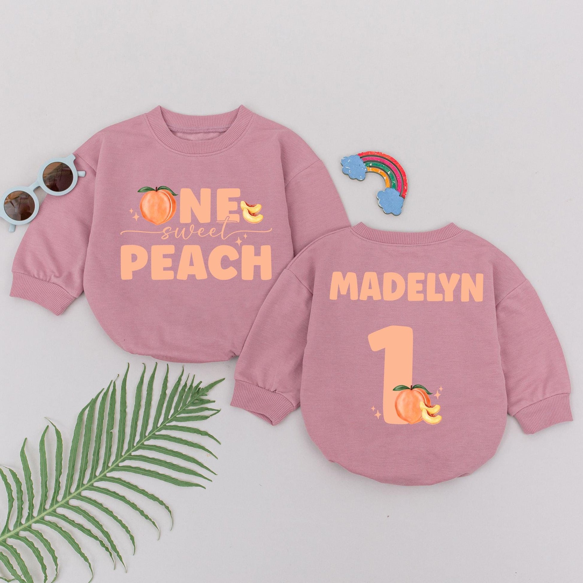 Personalized One Sweet Peach Romper for Girl Madelyn's 1st Birthday Outfit Peach Fruit Theme Baby Shower Gift Newborn Sweet One