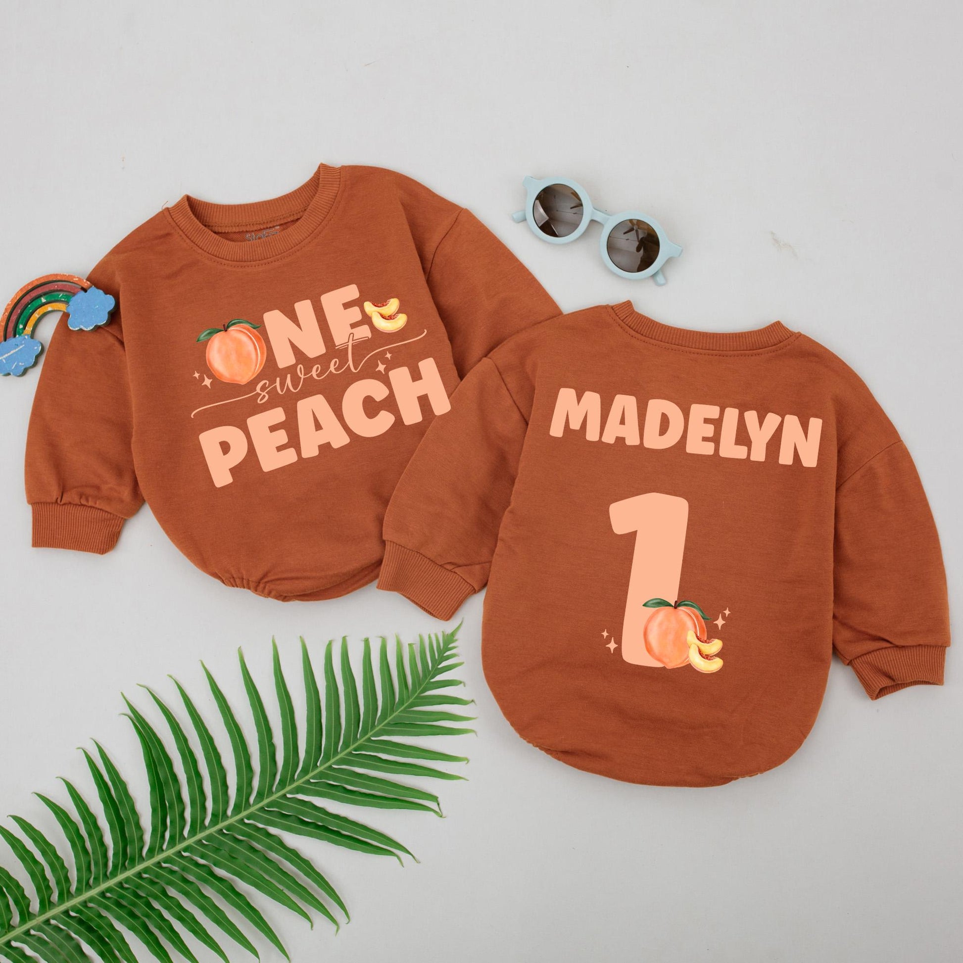 Personalized One Sweet Peach Romper for Girl Madelyn's 1st Birthday Outfit Peach Fruit Theme Baby Shower Gift Newborn Sweet One