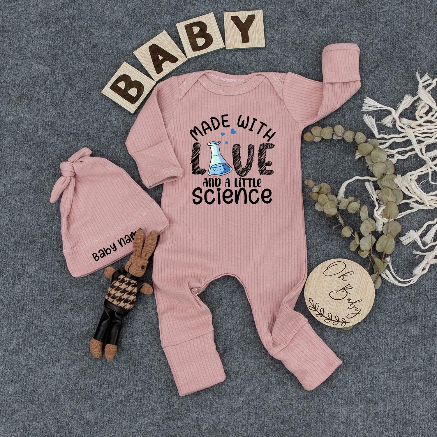 Made with Love & Science Baby Bodysuit Hat Set | Cute Infant Outfit Newborn Gift, Baby Shower Present, Gender Neutral Clothes, Little Science Outfit 134