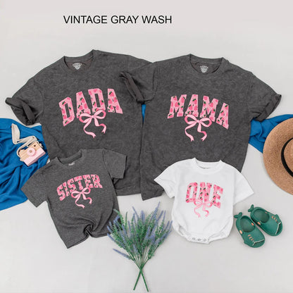 Matching Strawberry Birthday Family Shirts: Dada, Mama, Sister, 1st Birthday Girl Outfit with Pink Bow & Cute Design