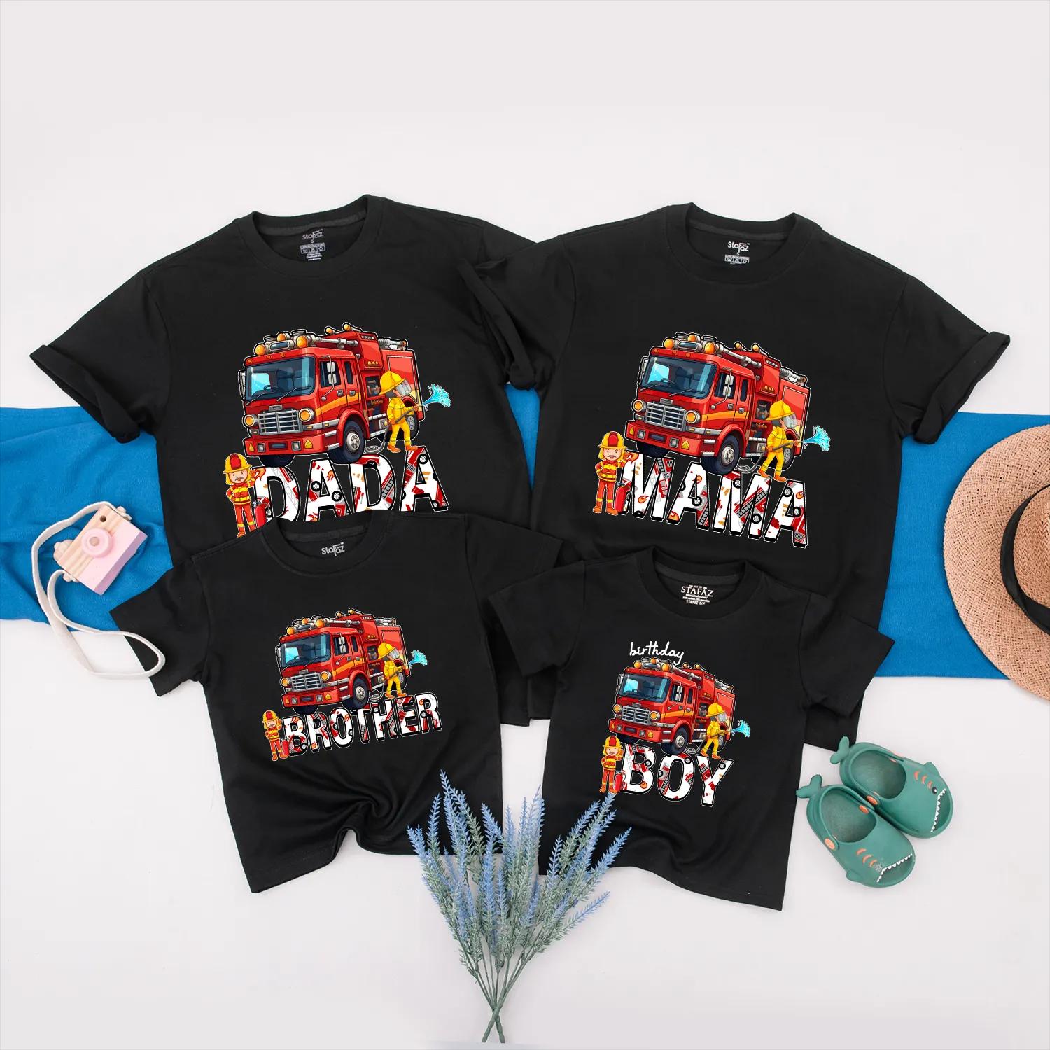 Matching Fire Truck Family Birthday Shirts for Birthday Boy Dada Mama Brother Firefighter Party Outfits