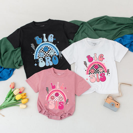 Big Bro Big Sis Matching Retro Outfits for Baby & Toddler – Pregnancy Reveal, Brother Sister Gift – Custom Sibling Announcement Tees (139 chars)
