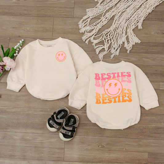 Besties Toddler Sweatshirt Mama and Me Retro Smiley Outfit Natural Infant Baby Clothing Coordinating Family Fun