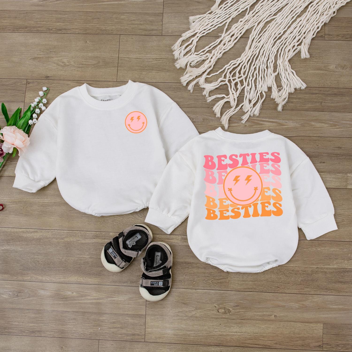 Besties Toddler Sweatshirt Mama and Me Retro Smiley Outfit Natural Infant Baby Clothing Coordinating Family Fun