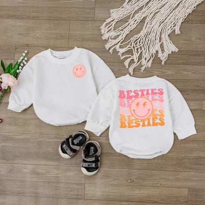 Besties Toddler Sweatshirt Mama and Me Retro Smiley Outfit Natural Infant Baby Clothing Coordinating Family Fun