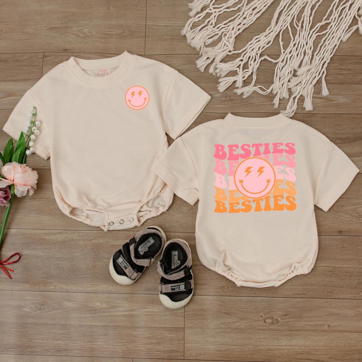 Besties Toddler Sweatshirt Mama and Me Retro Smiley Outfit Natural Infant Baby Clothing Coordinating Family Fun