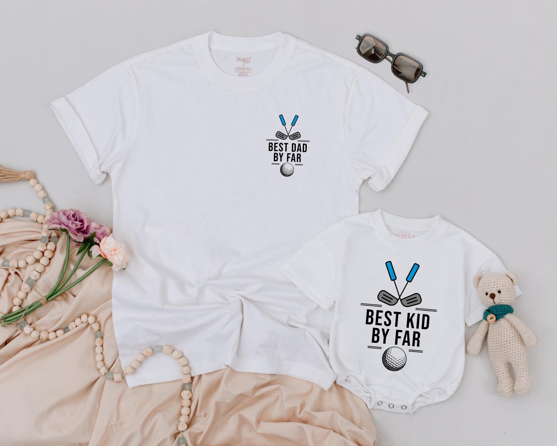 Best Dad By Far Matching Golf Outfits: Baby Romper & Dad Shirt Set, Future Golfing Buddy Family Look - Playful Father's Day Gift, Cute Golf Baby Clothes