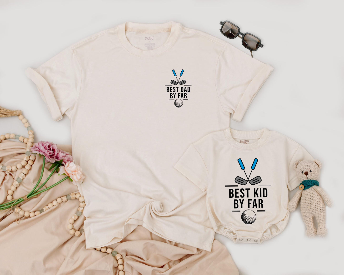 Best Dad By Far Matching Golf Outfits: Baby Romper & Dad Shirt Set, Future Golfing Buddy Family Look - Playful Father's Day Gift, Cute Golf Baby Clothes