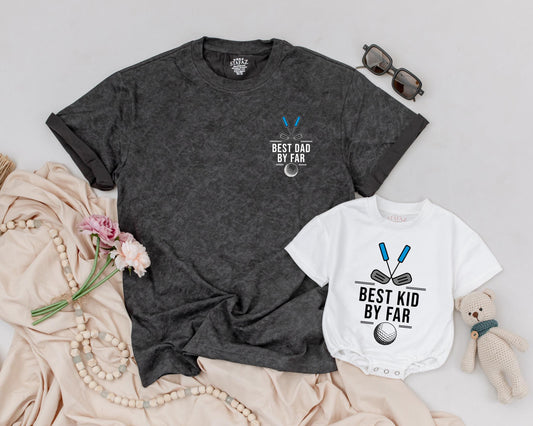 Best Dad By Far Matching Golf Outfits: Baby Romper & Dad Shirt Set, Future Golfing Buddy Family Look - Playful Father's Day Gift, Cute Golf Baby Clothes