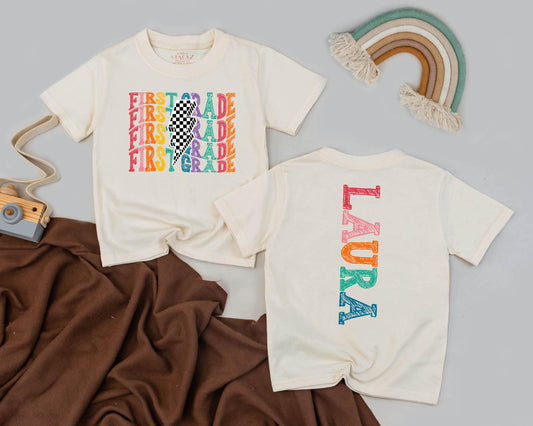 Personalized First Grade Rainbow Lightning Bolt Shirt for Girls or Boys - 1st Grade Name Tee Back to School Gift
