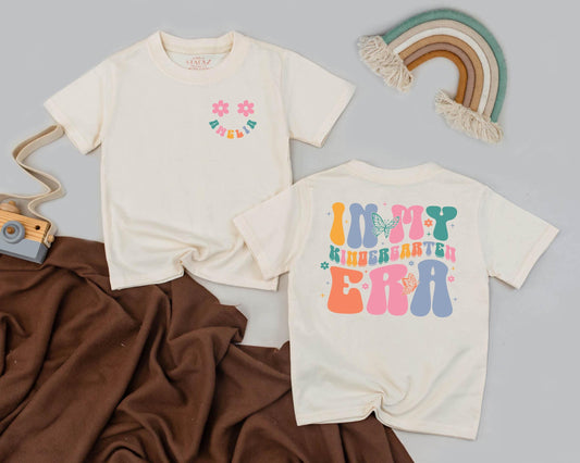 Personalized Kindergarten Era Shirt for Toddler Girl - Back to School Tee with Custom Name - First Day of Preschool Outfit - Retro Style