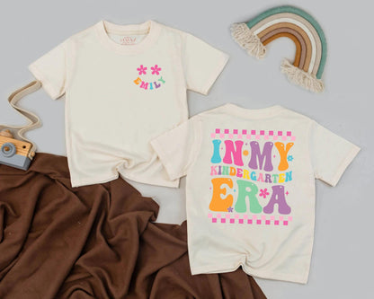 Custom Name Kindergarten Era Shirt - Back to School Toddler Tee for Girls, First Day Outfit, Personalized Preschool Gift