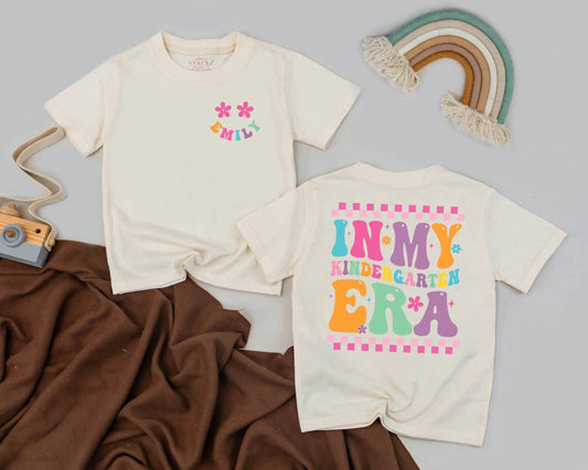 Custom Name Kindergarten Era Shirt - Back to School Toddler Tee for Girls, First Day Outfit, Personalized Preschool Gift