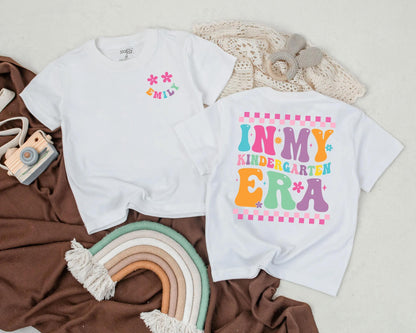 Custom Name Kindergarten Era Shirt - Back to School Toddler Tee for Girls, First Day Outfit, Personalized Preschool Gift