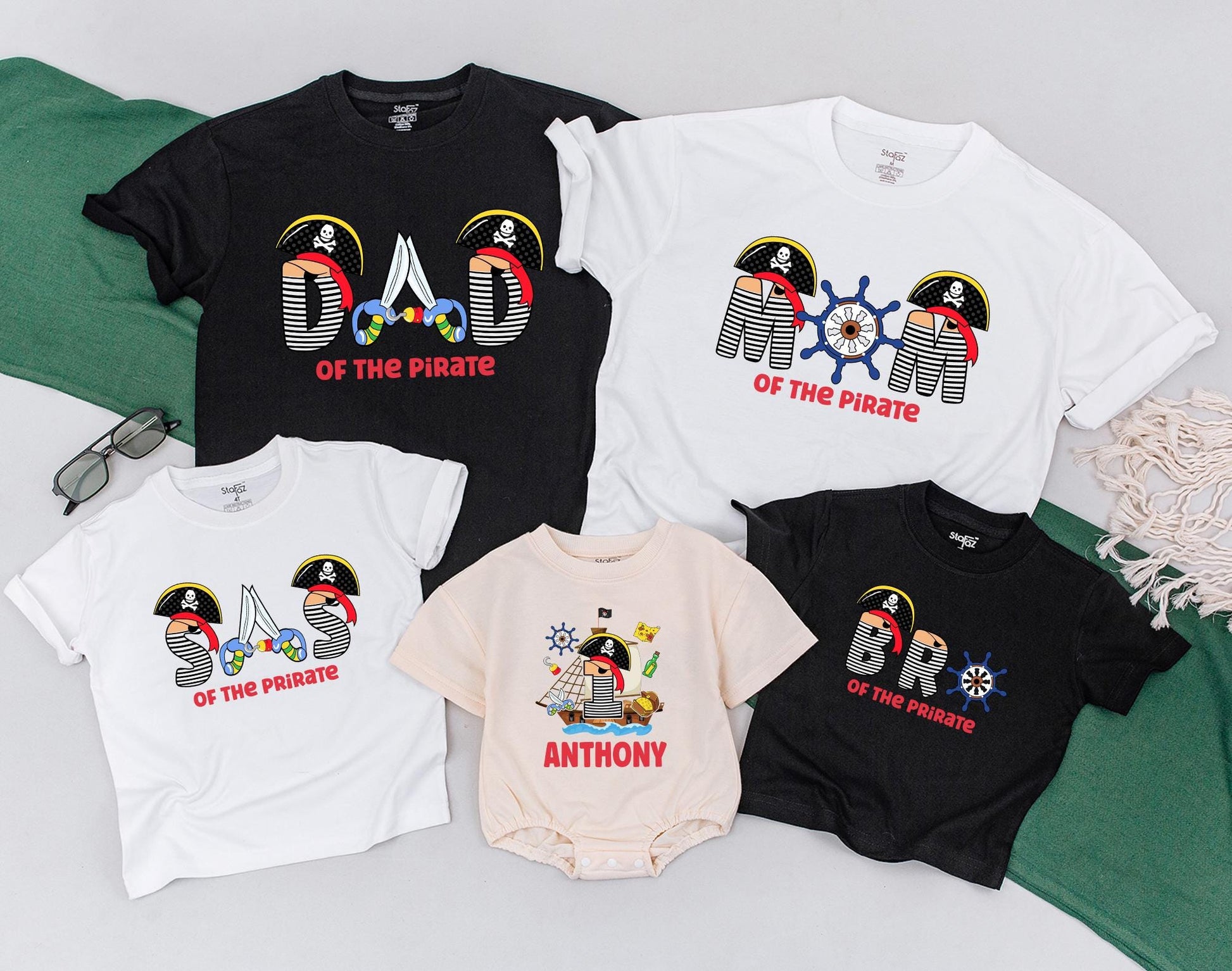 Matching Family Pirate Birthday Shirts: First Birthday Boy Romper, Father & Son Pirate Outfit, Baby Boy Clothes, Custom Pirate Party