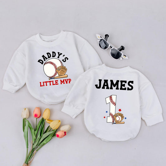 Daddy's Little MVP Baseball Baby Outfit Custom Name First Birthday Sports Baby Clothes