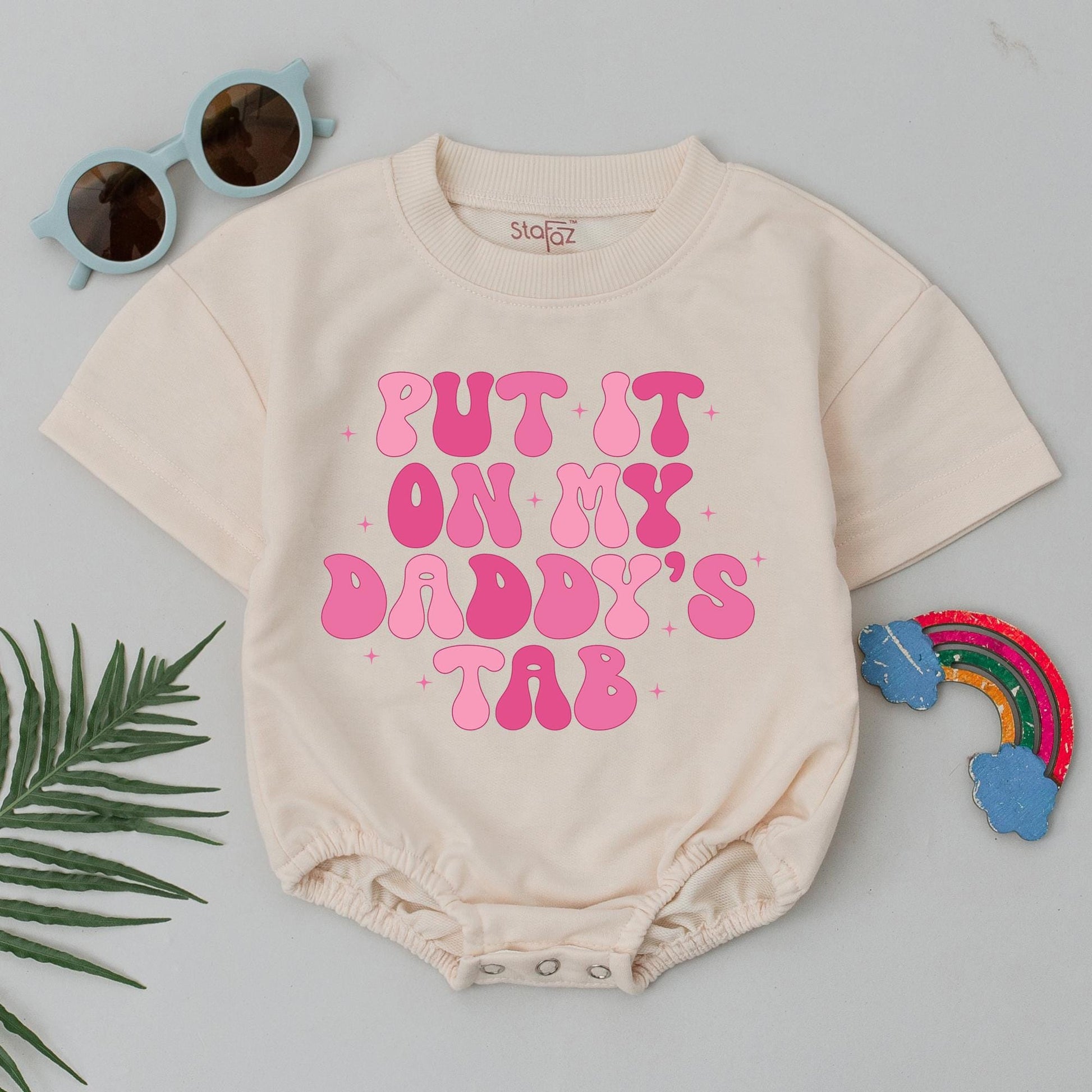 Daddy's Tab Baby Romper - Funny Retro Outfit for Baby Girl - Cute Newborn Bodysuit - First Father's Day Gift - Playful Pink Design Clothes (139 chars)