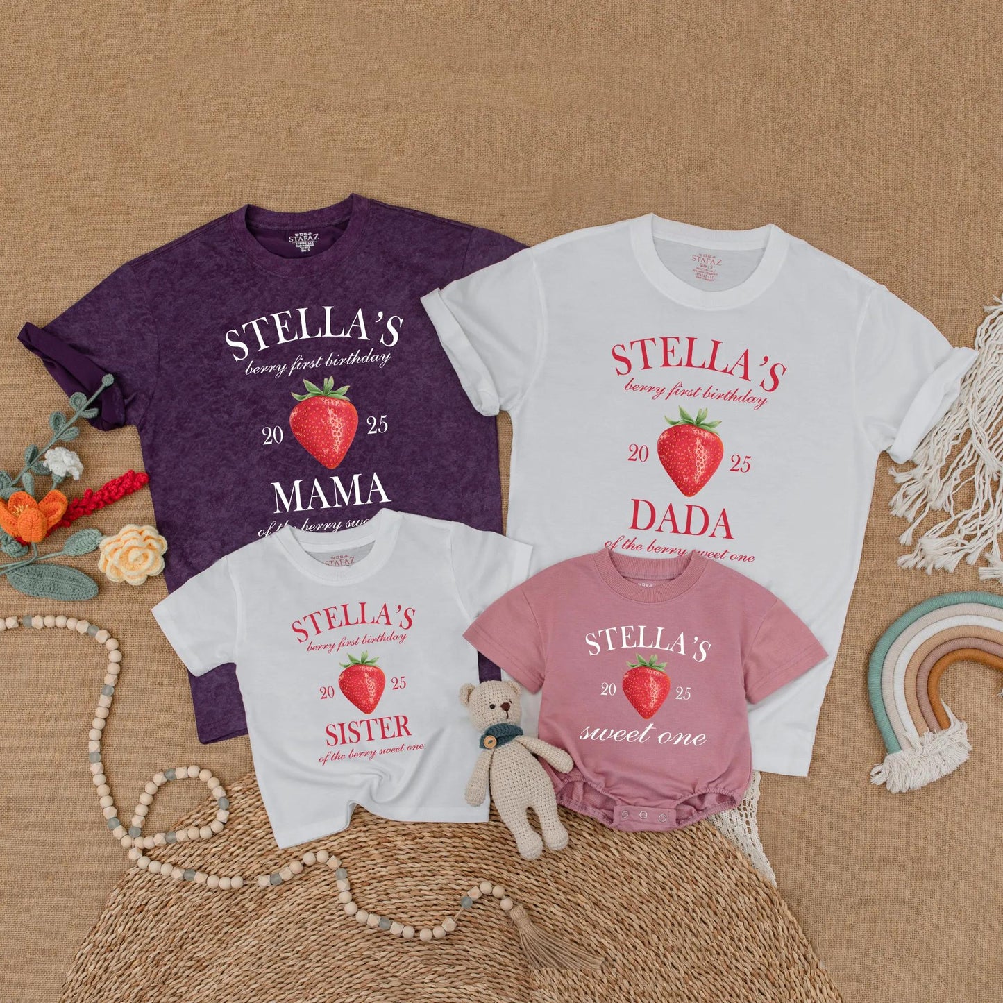 Berry First Birthday Sweet One Strawberry Matching Family Shirt Baby Girl Romper Mommy Daddy Sister Outfit Party Milestone Celebration
