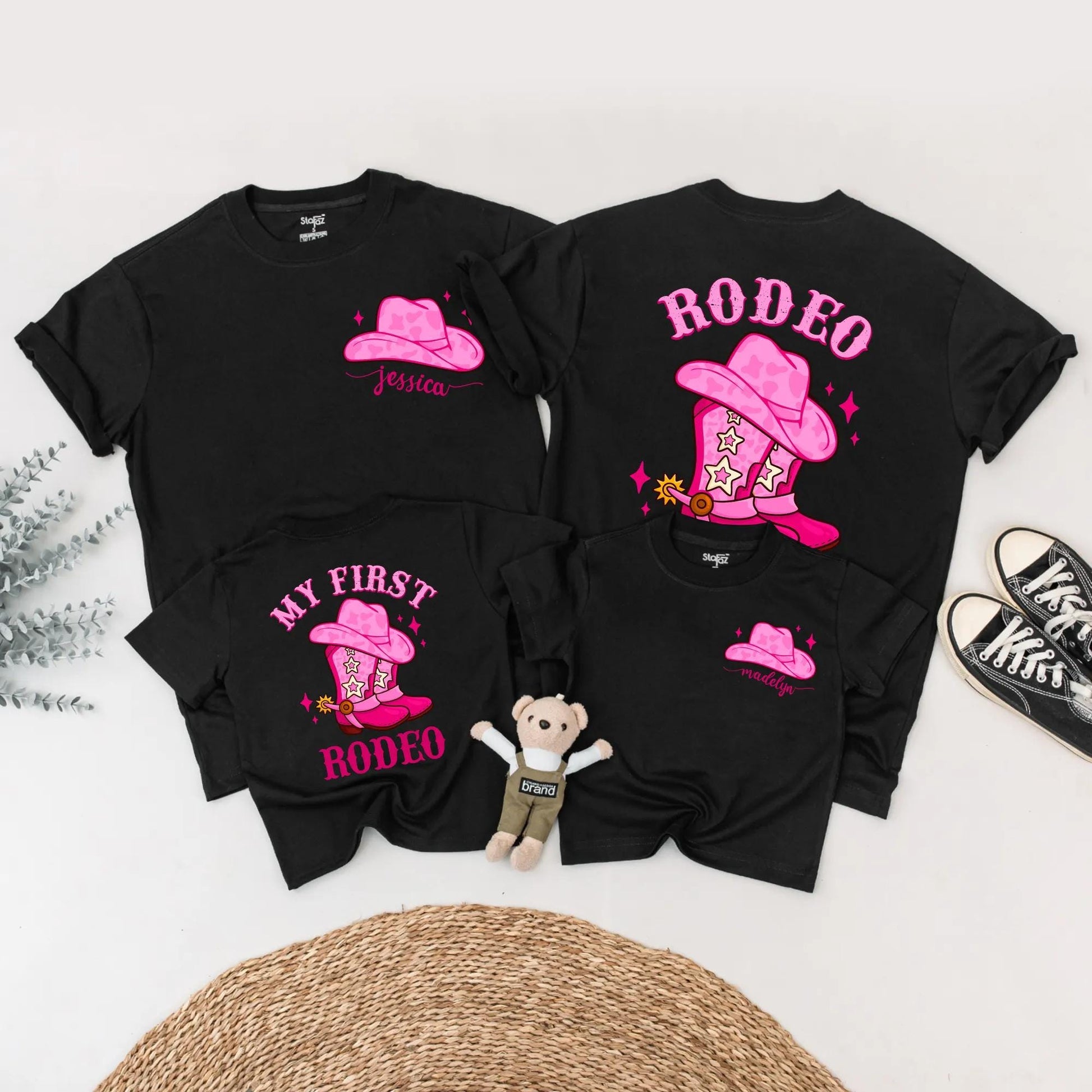 Matching My First Rodeo Pink Birthday Shirt Set for Baby Girl, Toddler & Family – Custom Cowboy Party Outfit, Western Tee with Sparkle