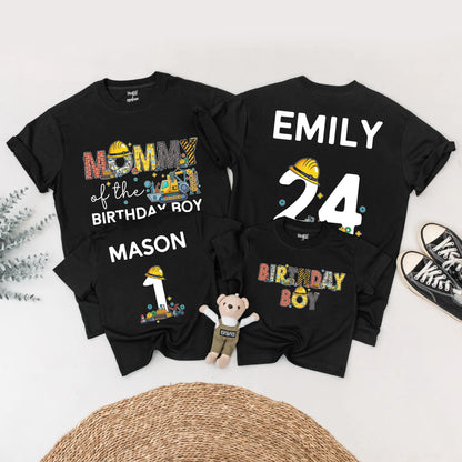 Birthday Boy Construction Crew Shirt, Digger Truck Party Outfit for Baby, Toddler and Kids, Brick Letter Name Tee, Matching Family Builder Celebration!