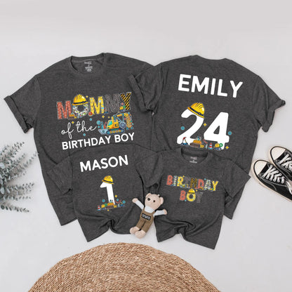 Birthday Boy Construction Crew Shirt, Digger Truck Party Outfit for Baby, Toddler and Kids, Brick Letter Name Tee, Matching Family Builder Celebration!