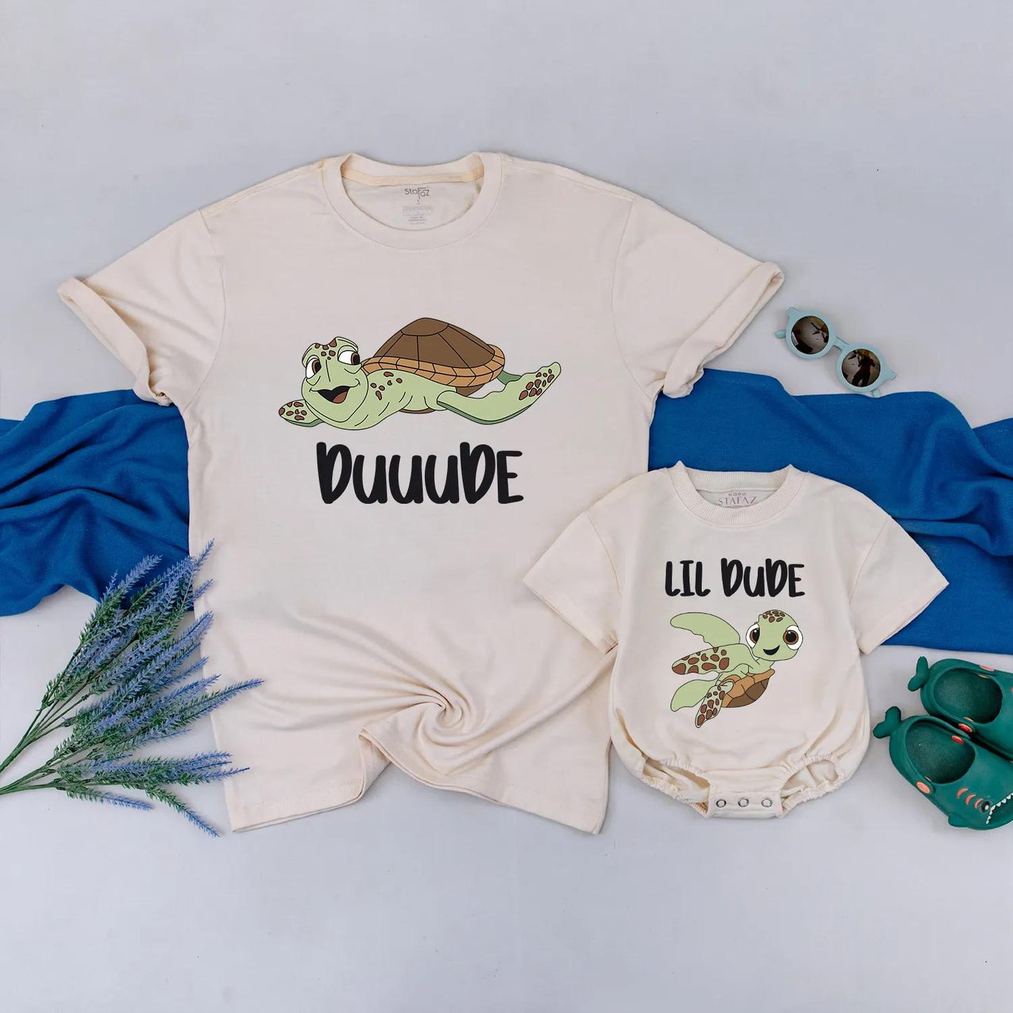 Duuuude & Lil Dude Matching Turtle Tees Adorable Sea Turtle Dad & Son Outfits Perfect Father's Day Gift